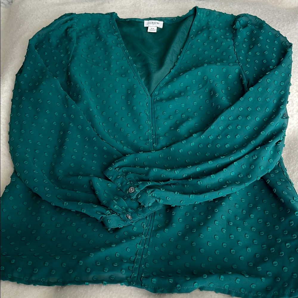 J. Crew Green Wrap Blouse with Long Sleeves